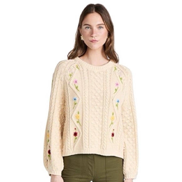 THE GREAT. The Floral Cable Sweater Size 1 Small